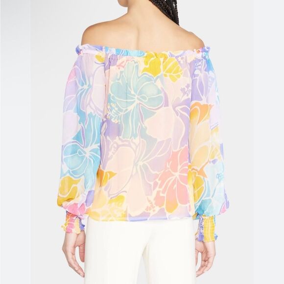 Ramy Brook Addison Floral Off the Shoulder Boxy Loose 100% Silk Top Size Small - Picture 3 of 14